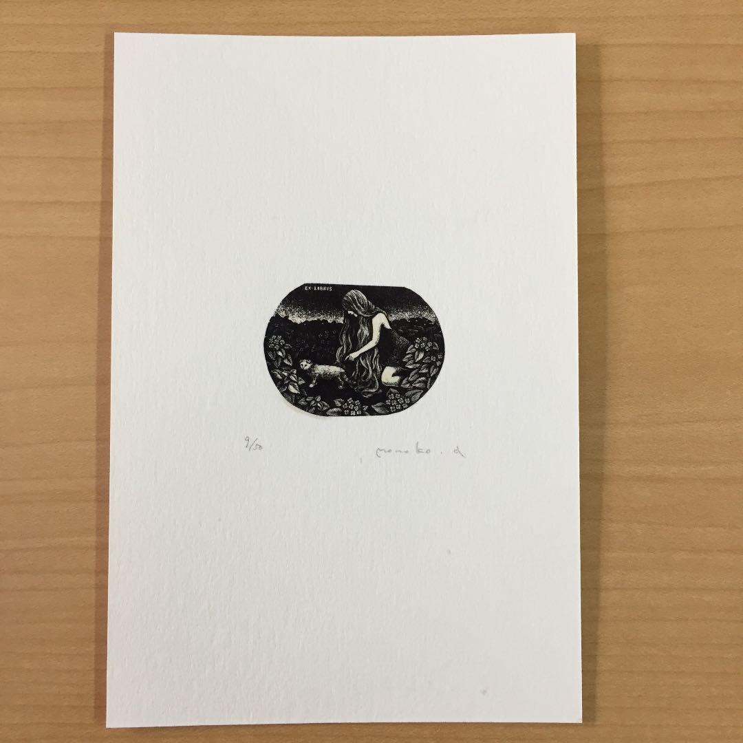 ★赤池ももこ Momoko Akaike 木口木版 蔵書票「ねこの蔵書票」