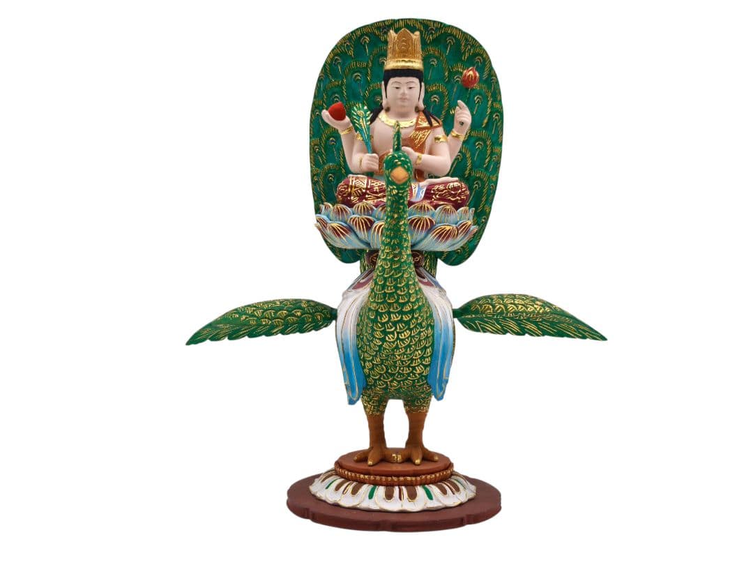 孔雀明王 極彩色 彩色仏像 2.0サイズ 約23.5cm