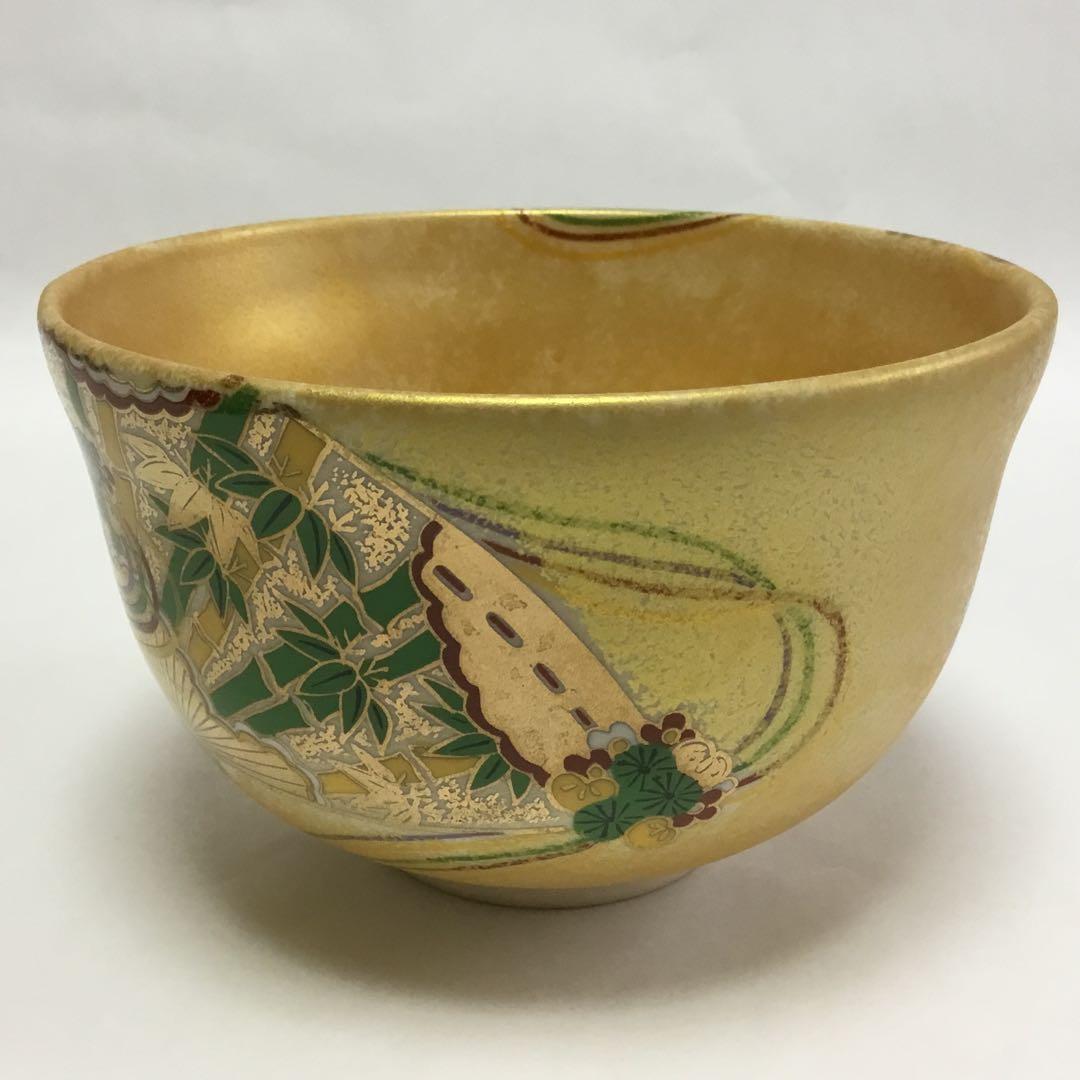 抹茶碗 宮地英香 茶道具 茶碗 金かすみ 扇面（化粧箱付き）新品