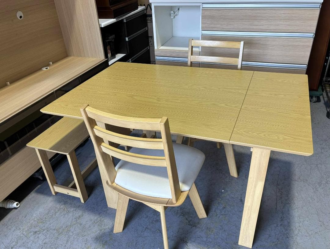 NITORI ニトリ 伸長式ダイニングテーブル3点セット回転式椅子Used/美品