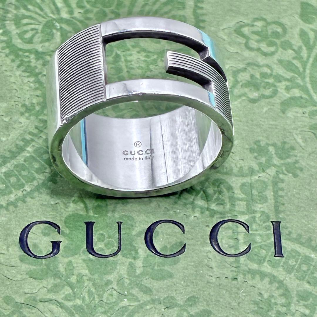 【美品】GUCCI グッチ ブランデッドG リング 23号 ワイド シルバー
