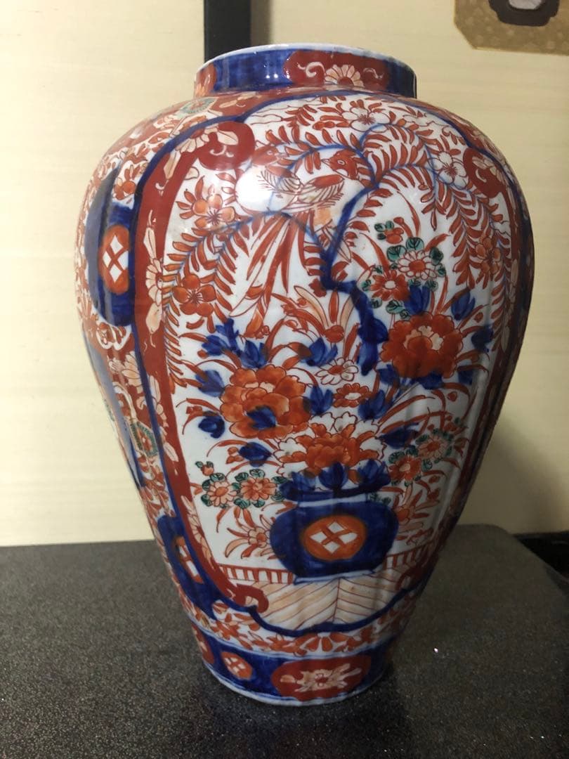 どっしり迫力ある花籠色絵の伊万里大壺 検古伊万里骨董古道具花活