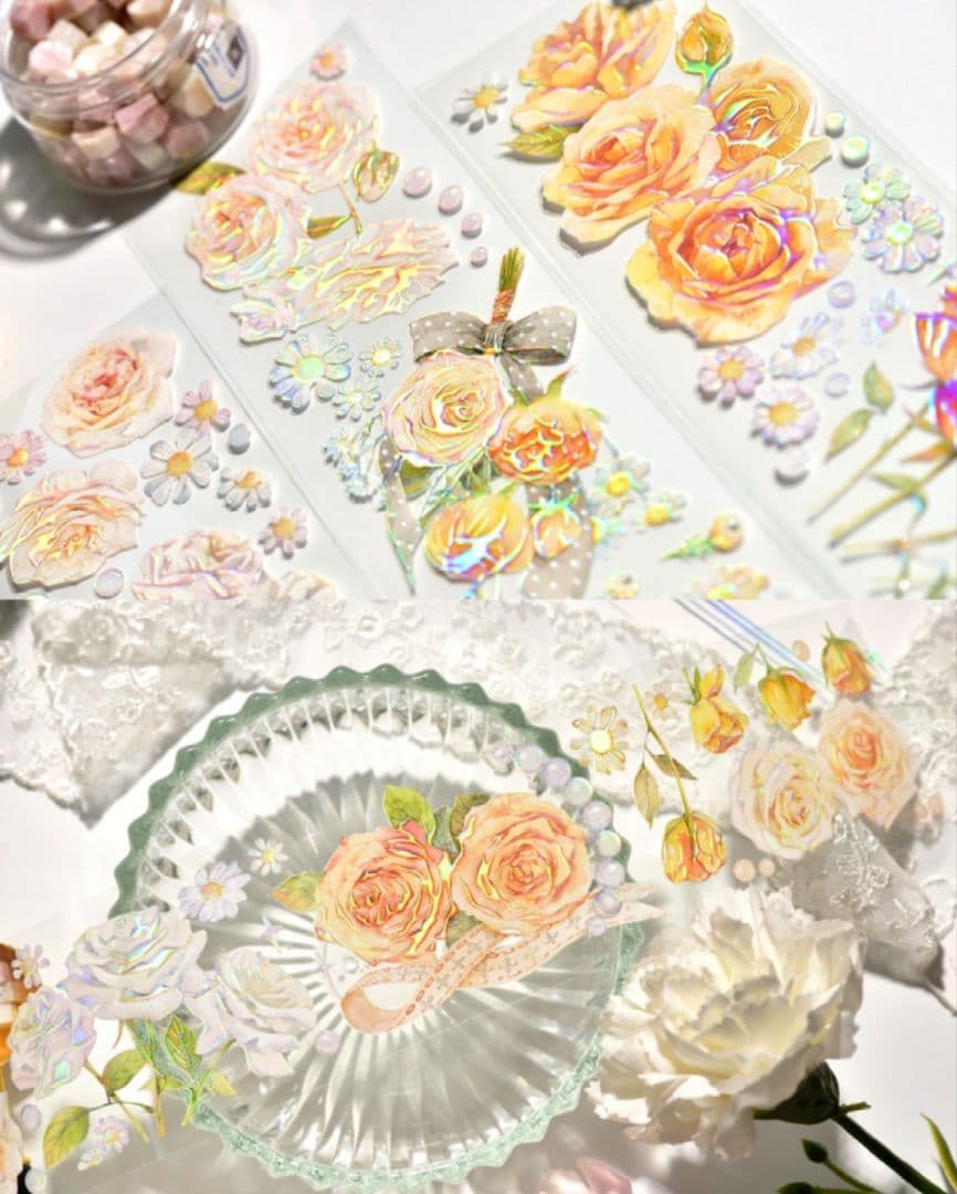 巻売 592★ 海外 マスキングテープ マステ PET 花 薔薇 人物 虹光