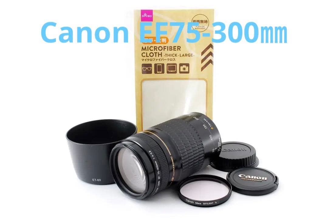 望遠レンズ☆フード付き☆一眼レフ カメラCanon EF75-300㎜