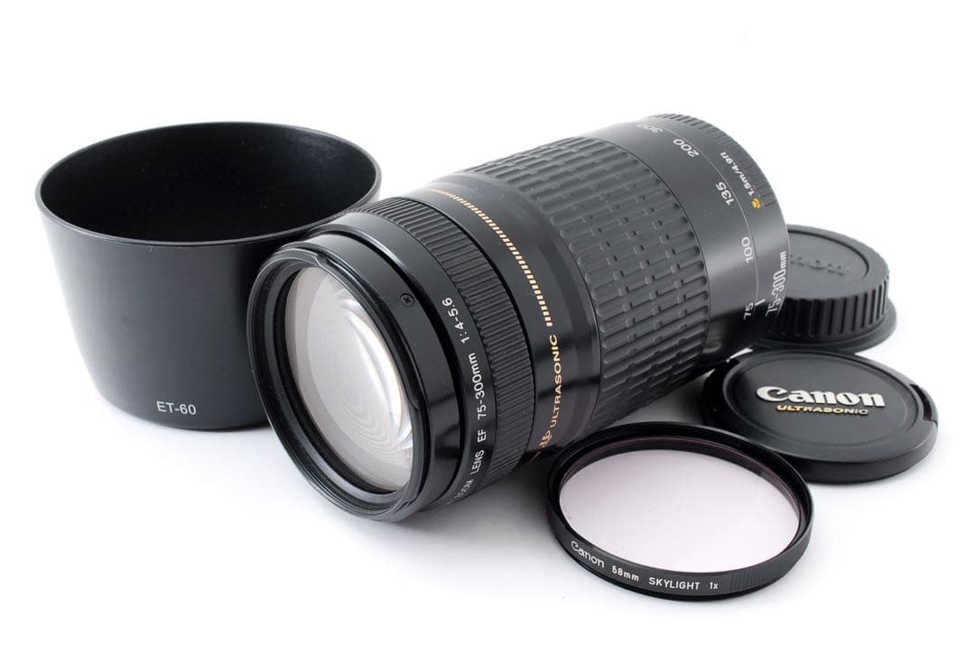 望遠レンズ☆フード付き☆一眼レフ カメラCanon EF75-300㎜
