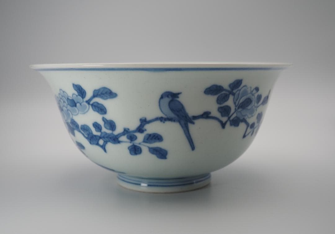 初代三浦竹泉  篩月庵 倣古藍磁花鳥紋 鉢 共箱