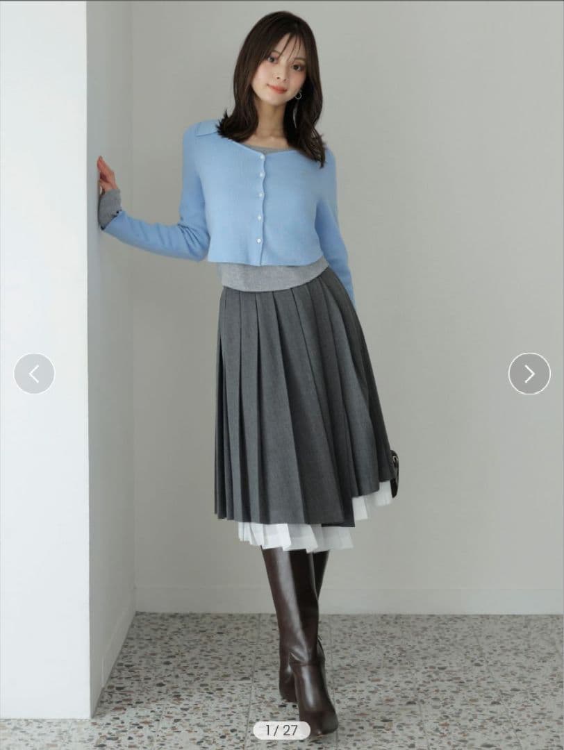 SNIDEL プリーツレイヤードミディスカート　グレー