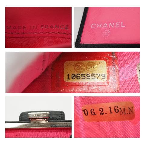 CHANEL シャネル カンボンライン コンパクト 二つ折り財布 黒×ピンク