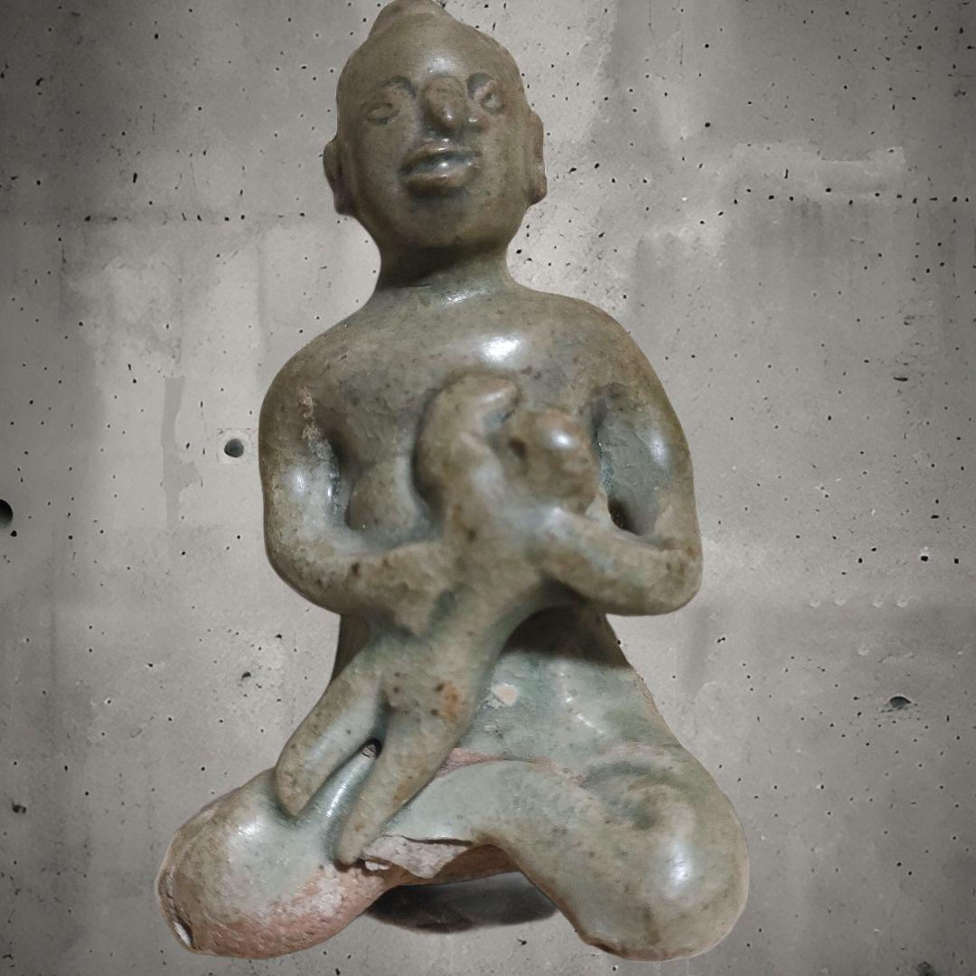 スンコロク　宋胡録人形　タイ国　骨董アンティーク　母子像　時代物