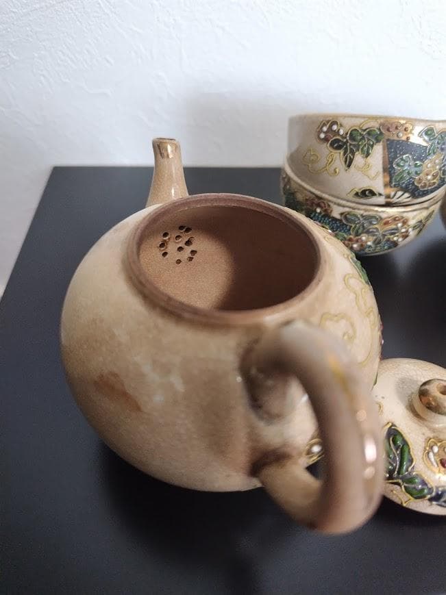 年代物　古清水　清水焼　湯呑　湯冷まし　急須茶器3点セット　陶器製　焼物