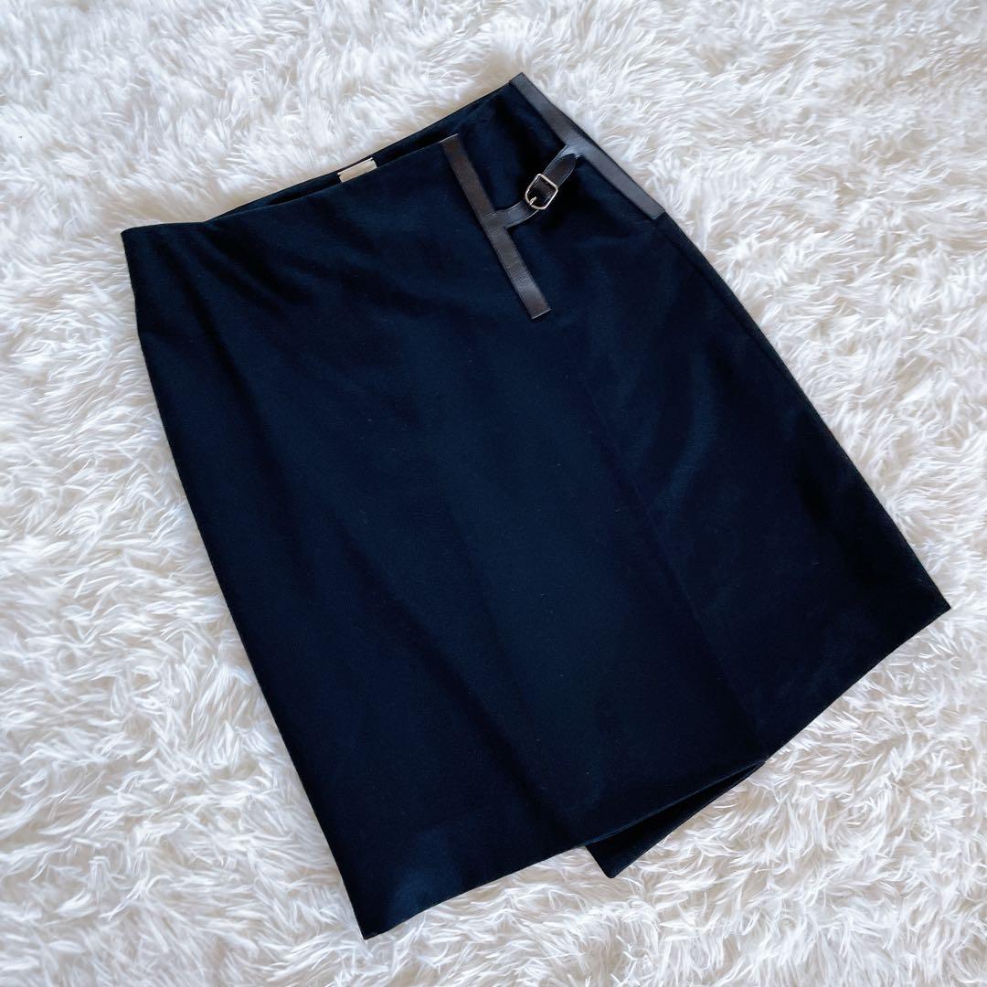 希少✨【エルメス】レザーベルト ラップスカート 巻きスカート ブラック ロゴ刻印