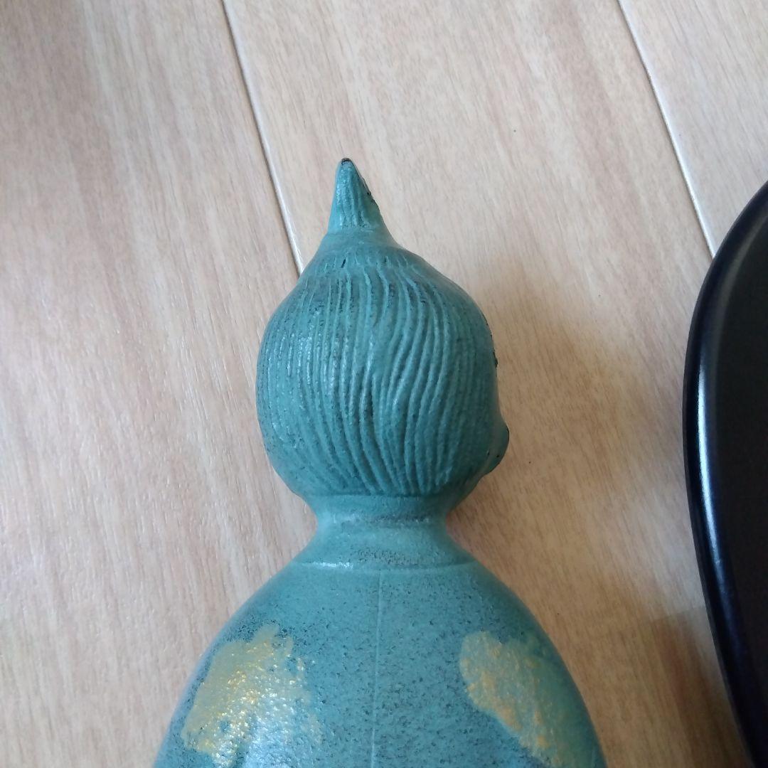 環水作　無我童子 銅像 青緑色 台座付き