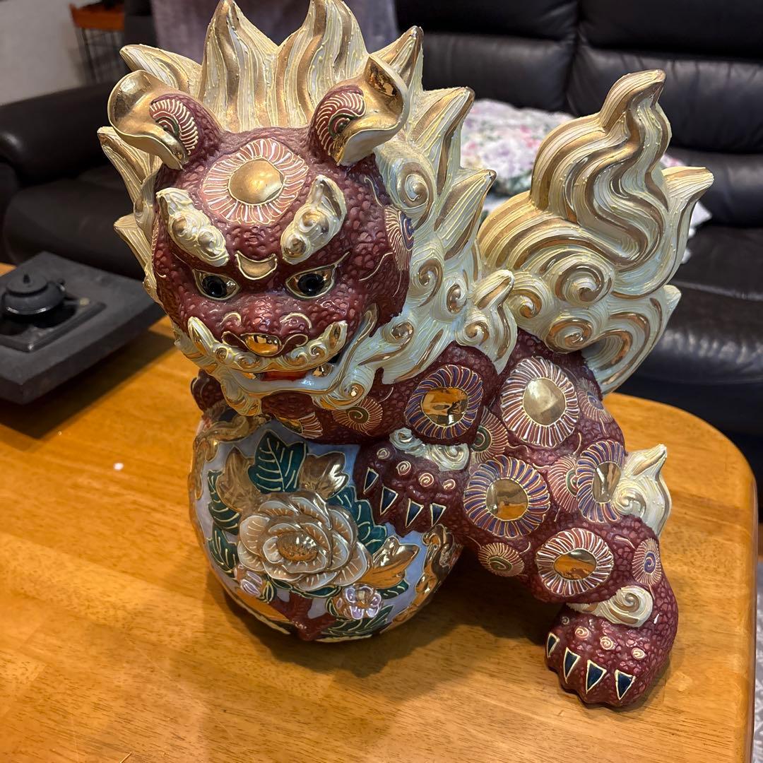 激レア　九谷焼 玉乗り獅子 狛犬 シーサー 置物 縁起物 金彩 陶器製