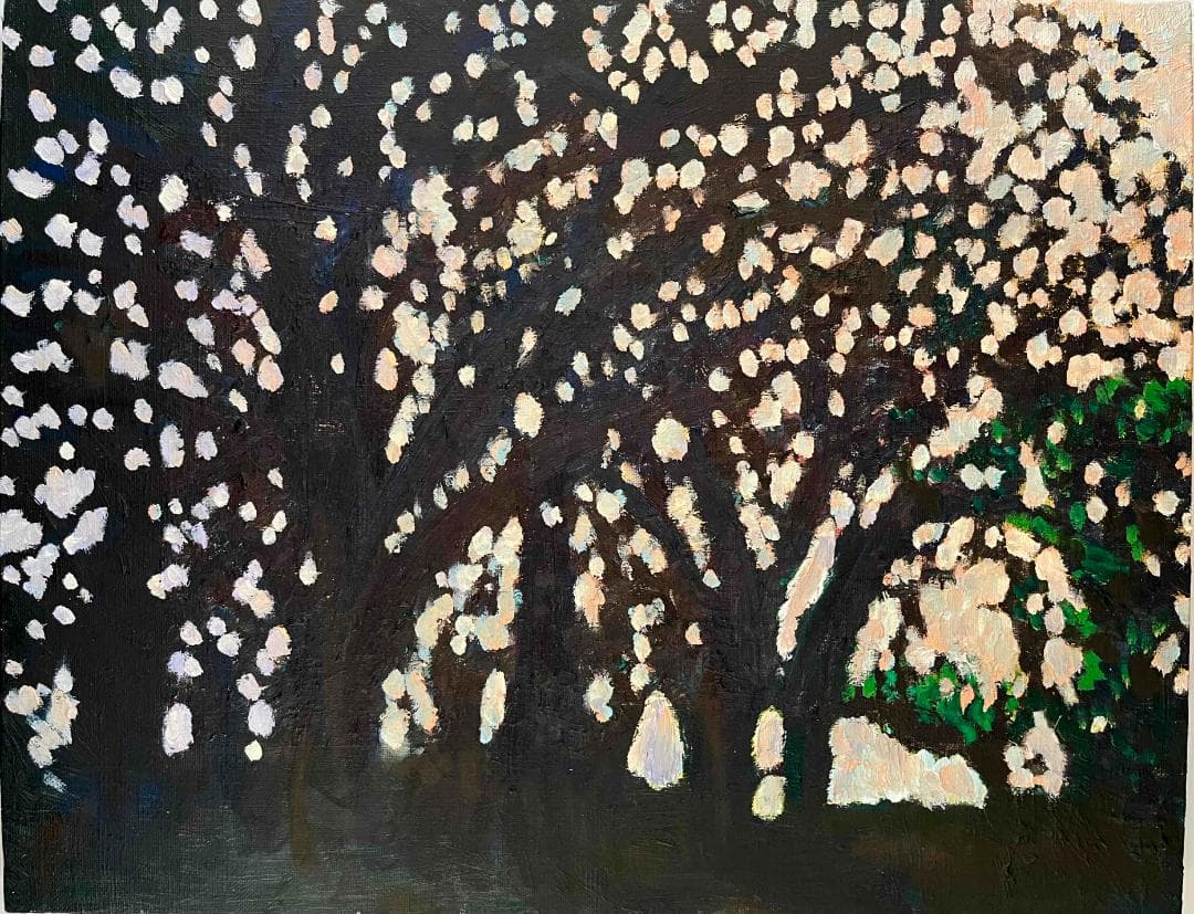 油彩画　原画「キラメク木漏れ日」アート　絵画 32×41㎝ F6　キャンバス