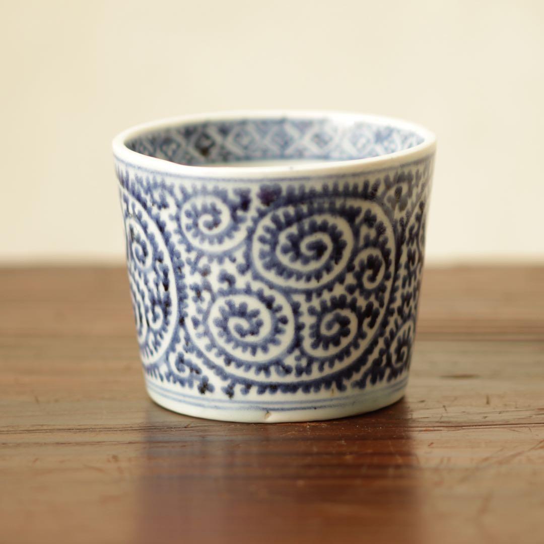 伊万里　古伊万里　江戸　後期　幕末　蕎麦猪口　総柄　蛸唐草　蛇の目　高台