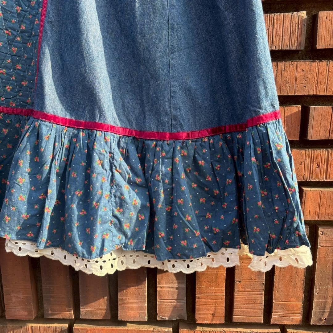 70s vintage gunne sax デニム×キルト スカート　Q267