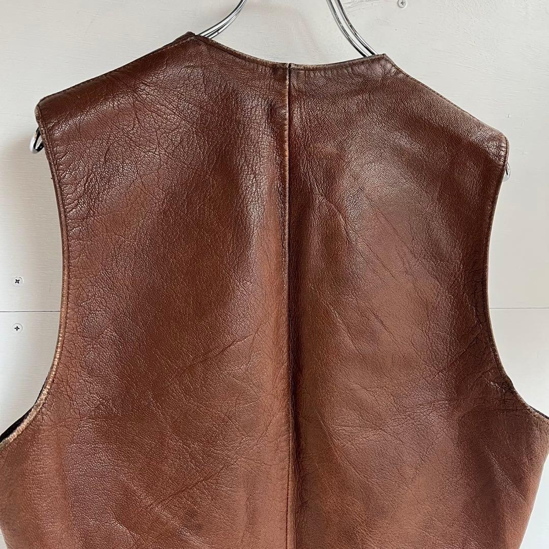 60s 70s ユーロ レザーベスト ヴィンテージレザー ヨーロッパ 古着 茶