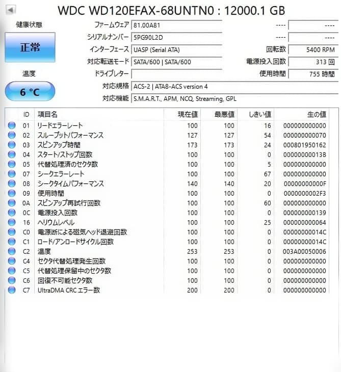 外付けハードディスク・ドライブ Western Digital WD120EFAX 12TB 010305
