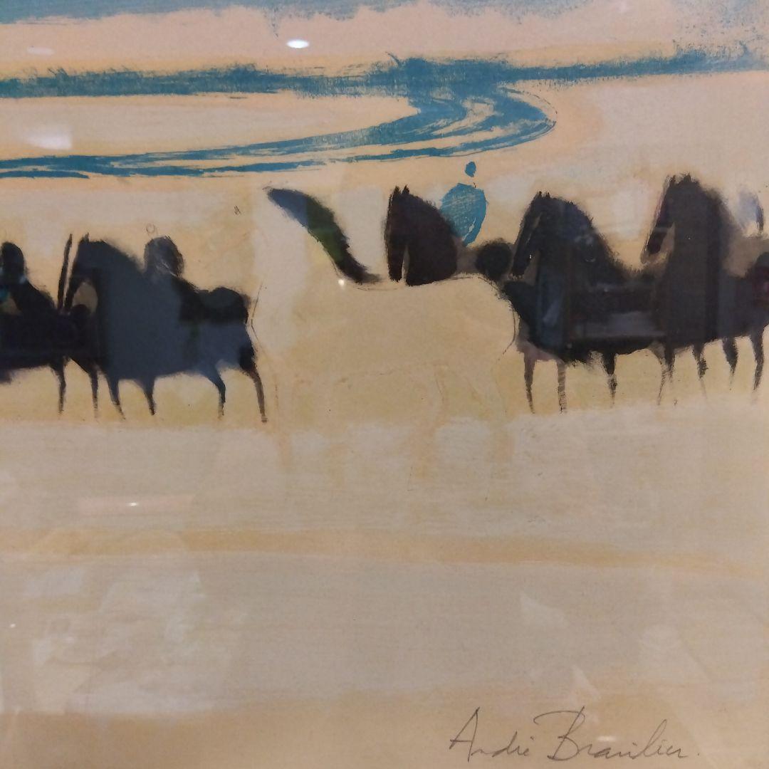 絵画　競馬　馬　ブラジリエ額装リトグラフ