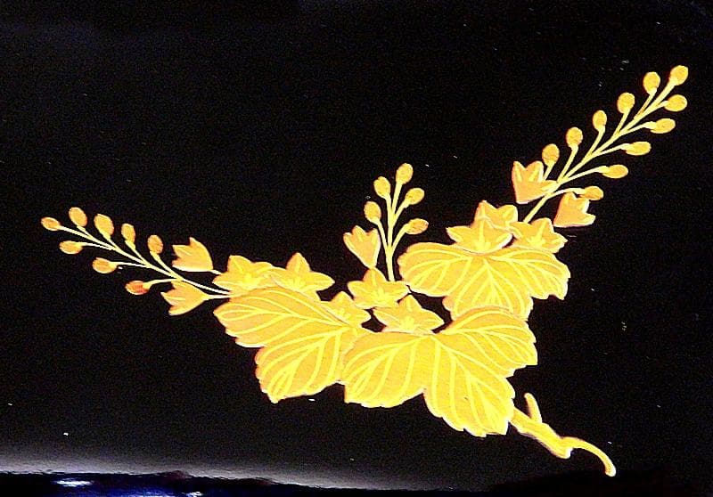 黒地桐雲鳳凰蒔絵　菓子器　明治期　木製品　N155A-EEa