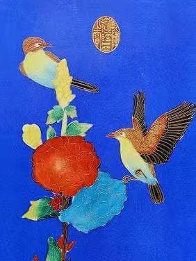 ローズウッド磁器板絵屏風6連