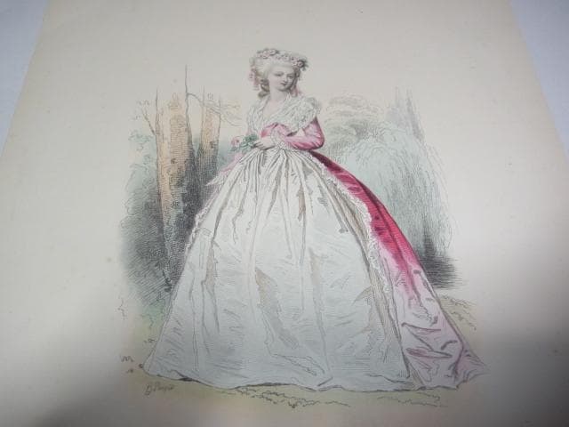 1865年スチール彫刻版画◆仏製 ファッション画『ヒッポライト・ポーケ』PL76