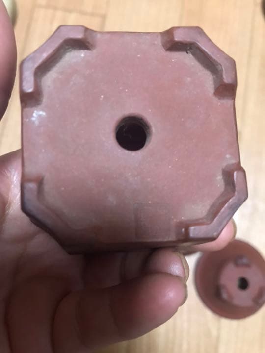 盆栽鉢紫砂朱泥4個中国宜興雷紋正方角切り鉢、文山絵付豆鉢2個落款無雲足陣笠鉢