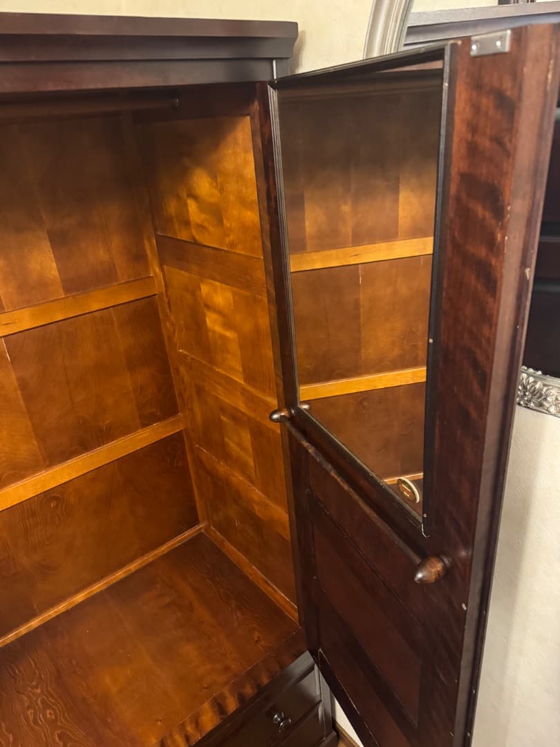 【重厚無垢調】大型 木製ワードローブ 洋服タンス 引き出し付き ダークブラウン