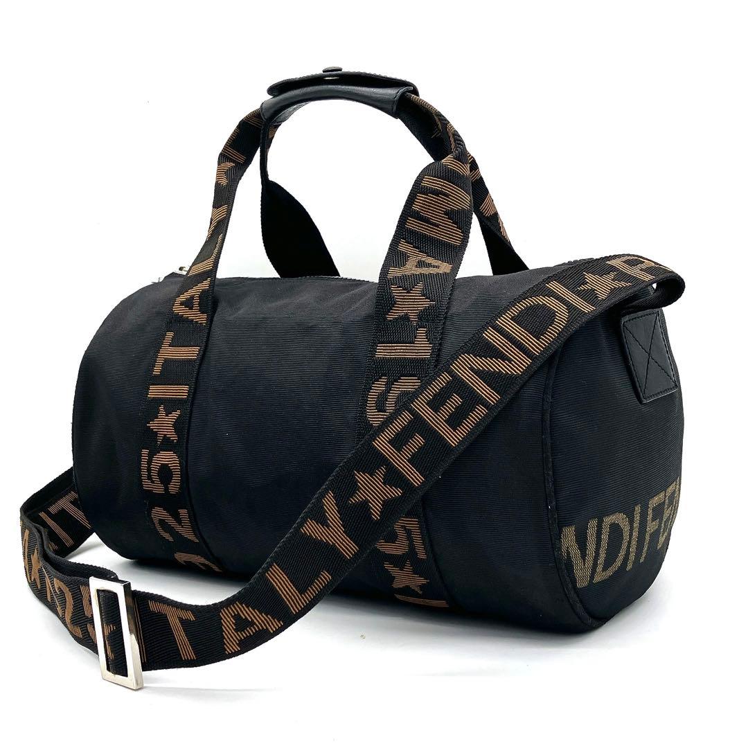 【FENDI】2wayミニボストンバッグ　ロゴライン　ナイロン　ブラック