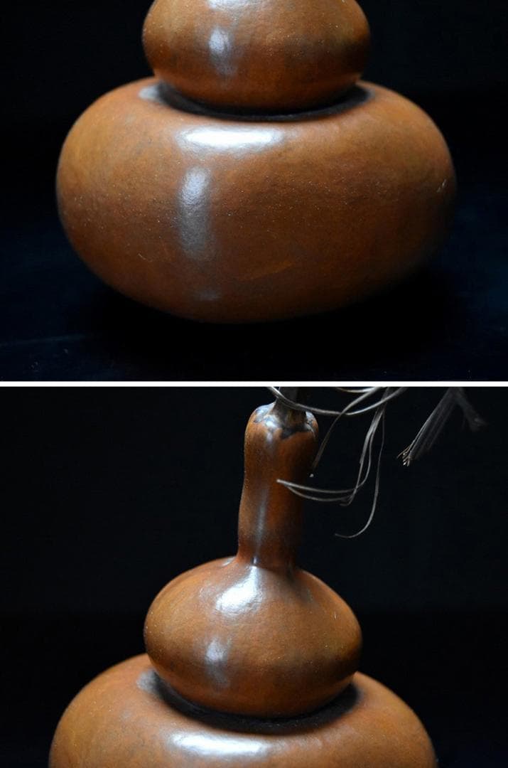 【匏】　★ 匏器 文玩葫芦 ★　清朝期　長頸 茎付 経年色艶　文房珍玩