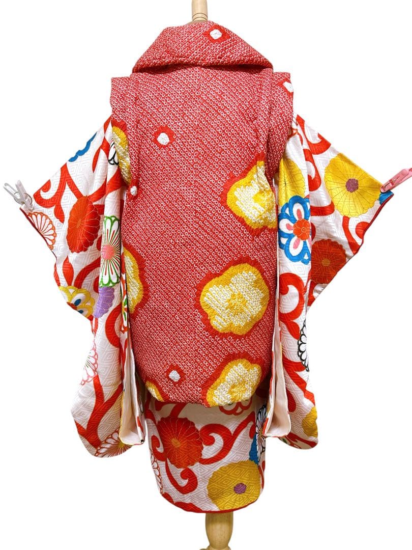 アンティーク総絞り♡七五三　3歳　女の子　フルセット　一式　赤系　レトロ着物