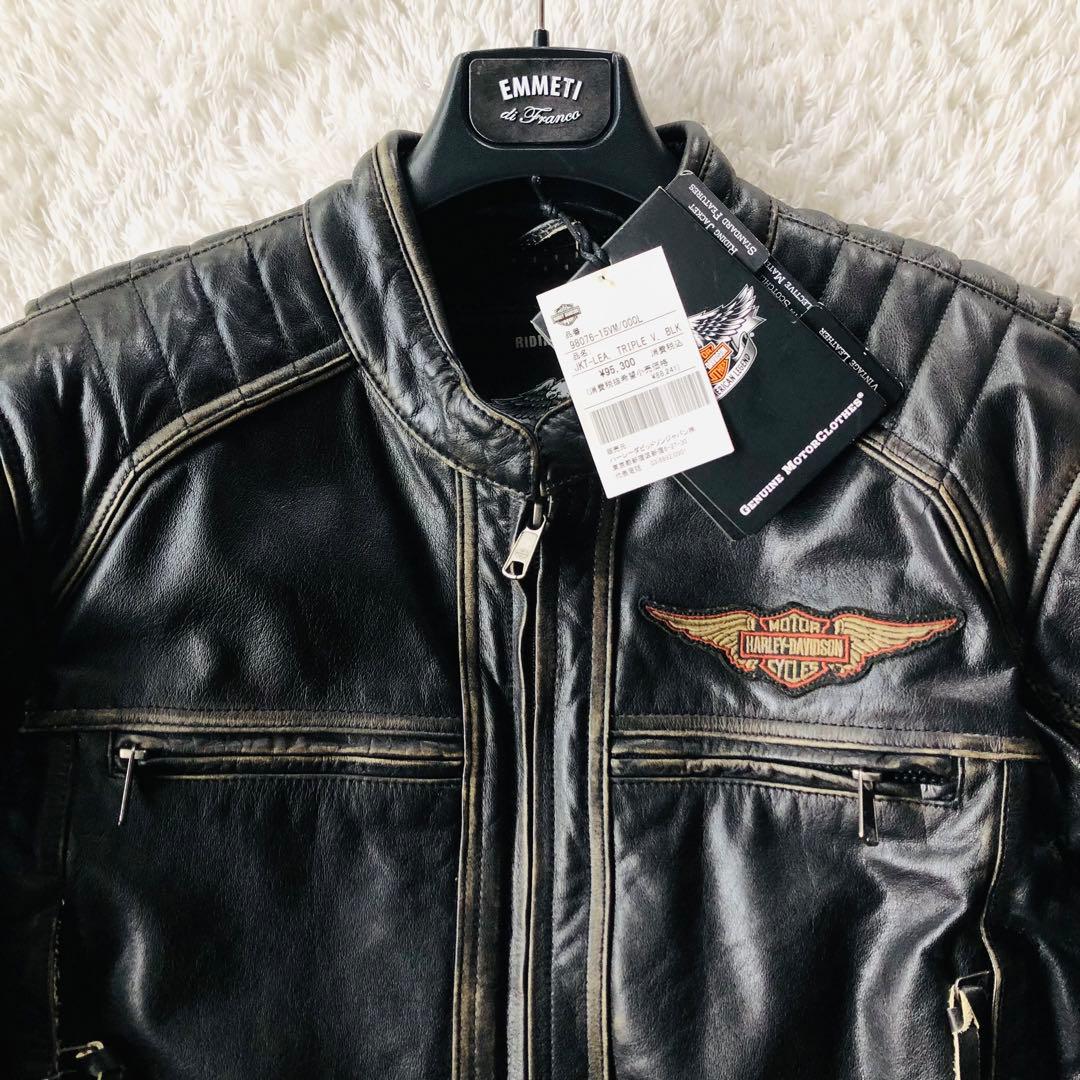 9.5万✨未使用 ハーレーダビッドソン ライダースジャケット 刺繍 ブラック L