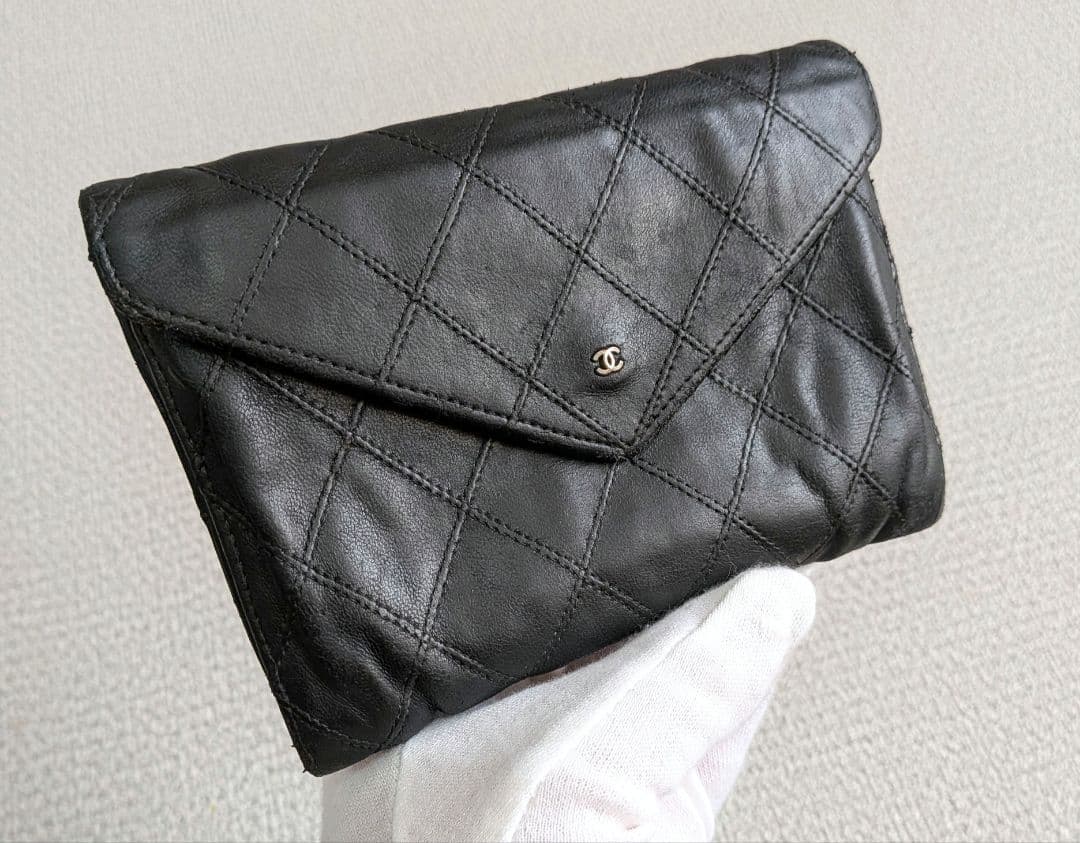 シャネル　ビコローレ　ラムスキン　黒 ミニ財布　カードケース　ケース