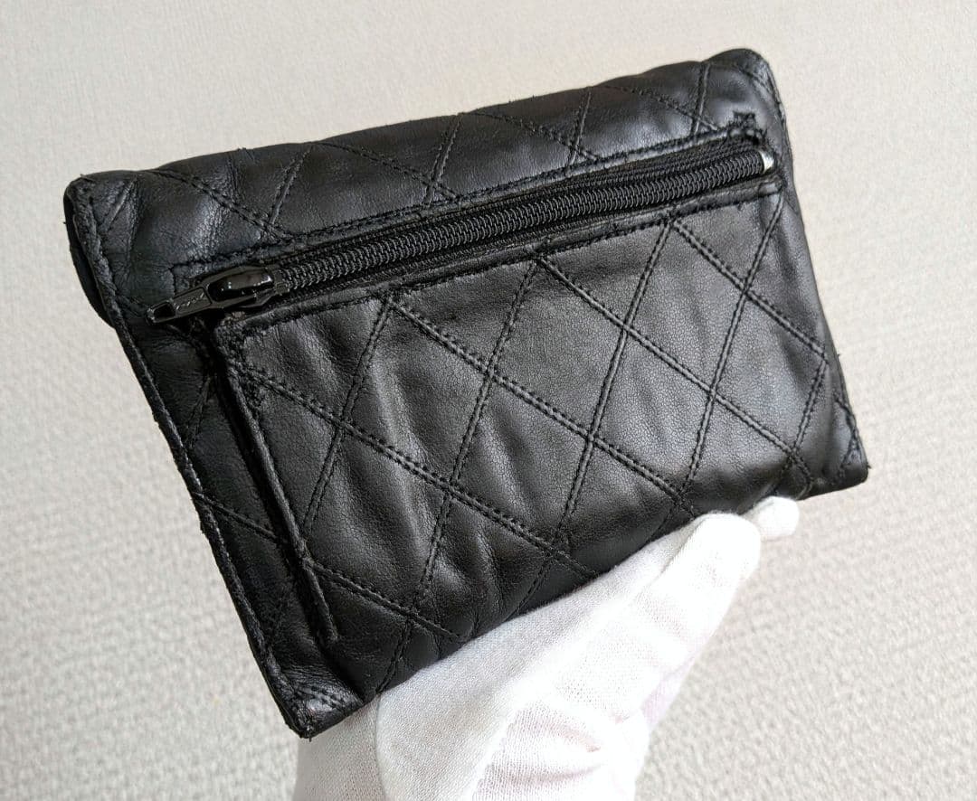 シャネル　ビコローレ　ラムスキン　黒 ミニ財布　カードケース　ケース