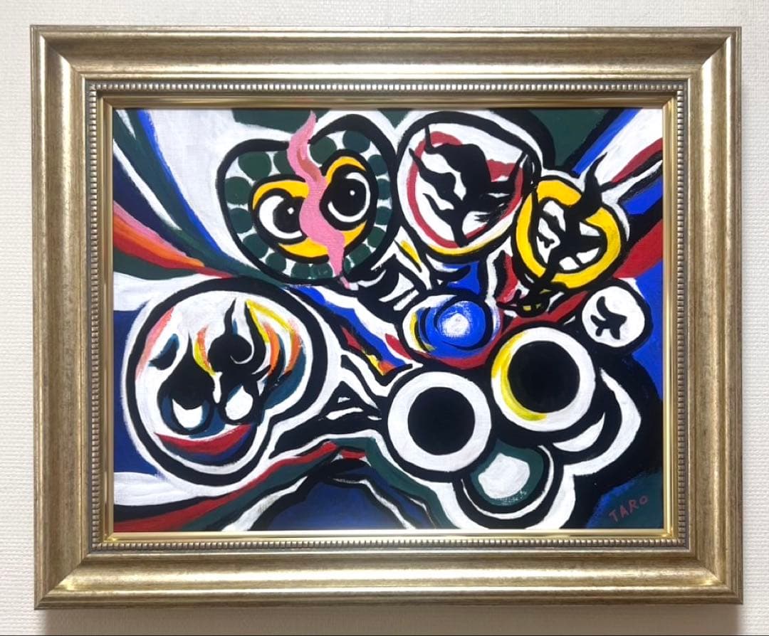 【F6号】藤田嗣治（猫を抱く少女）手描き/表裏サイン有/油彩/裏シール有り/額縁