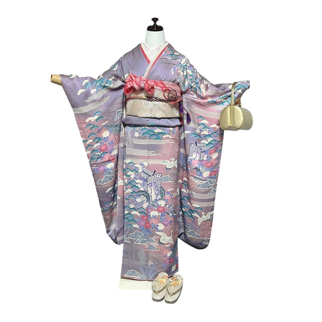 正絹　振袖　7点　フルセット　半衿付き長襦袢