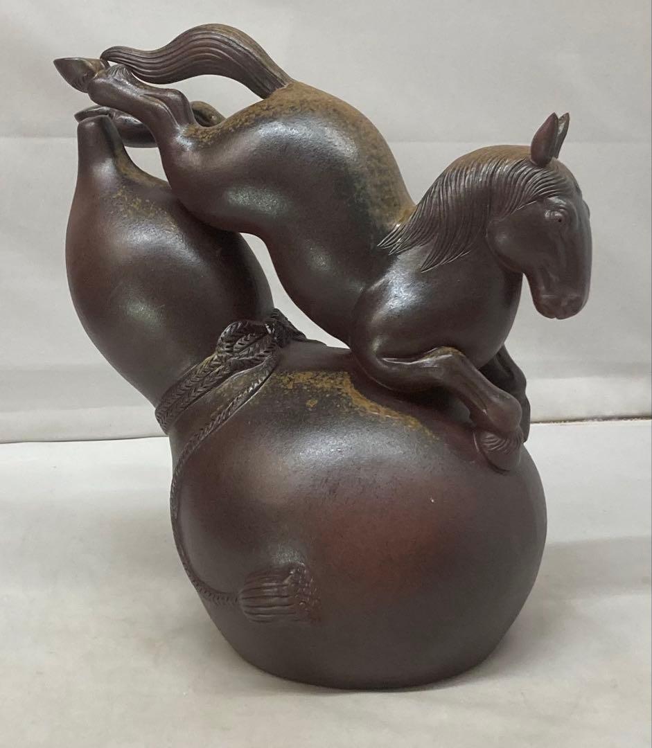 B480b「備前干支置物 午」安土窯　共箱　備前焼　令8年干支　瓢箪から駒