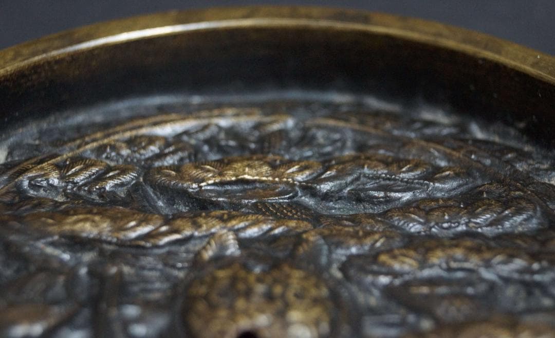 江戸時代 金工細工『鶴亀松文』天下一 古銅鏡 古鏡 和鏡☆時代物☆