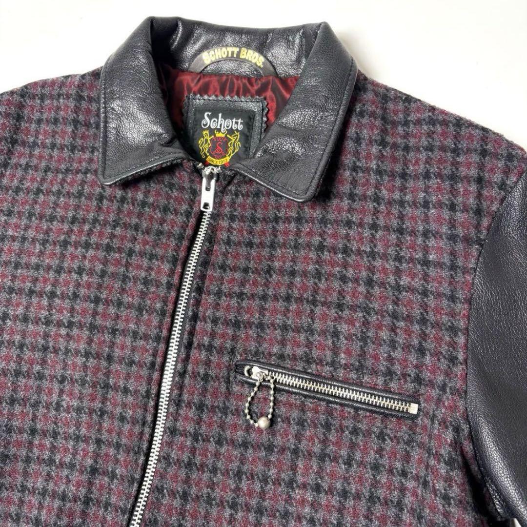 Schott レザー x ウール ライダースジャケット M 山羊革 チェック