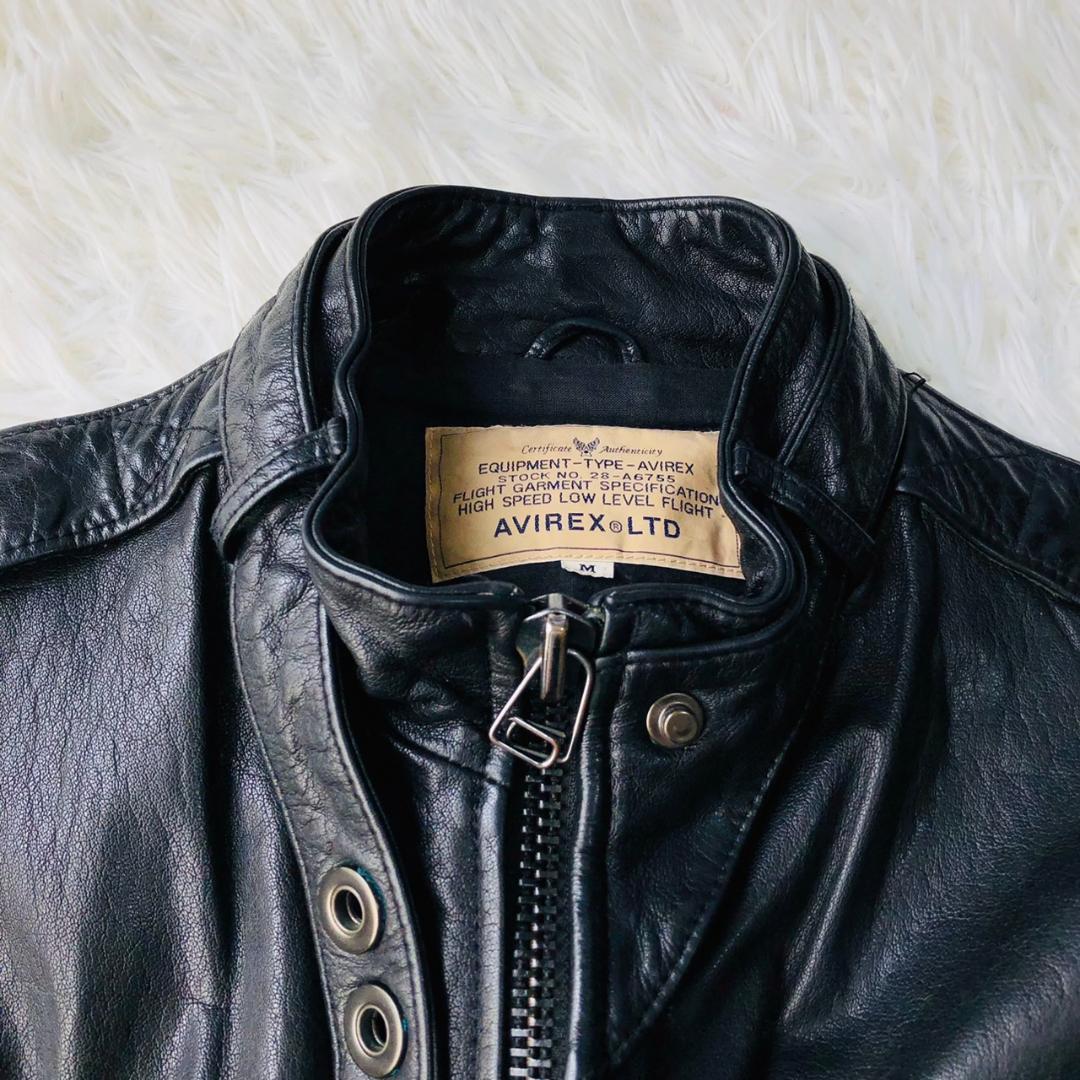 【希少】AVIREX★レザージャケット 羊革 ライダース ブラック M