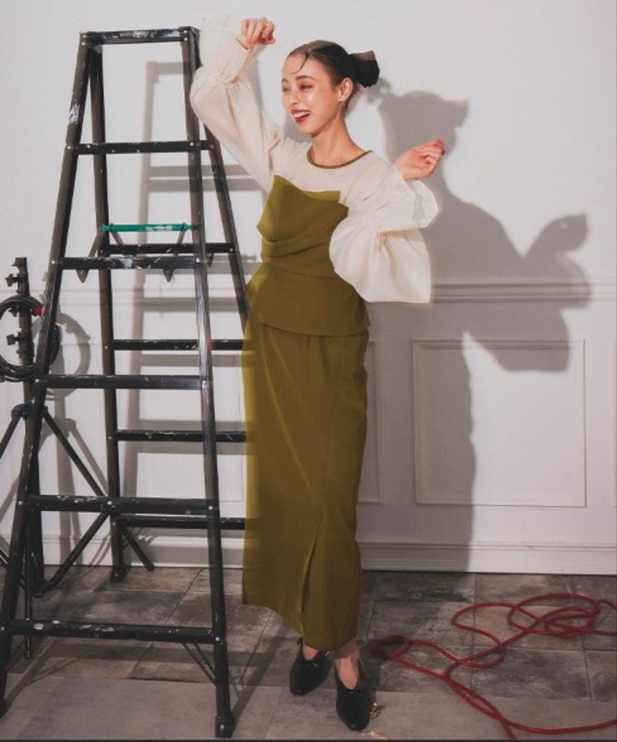 【ANDRESD】draped bustier flocky dress