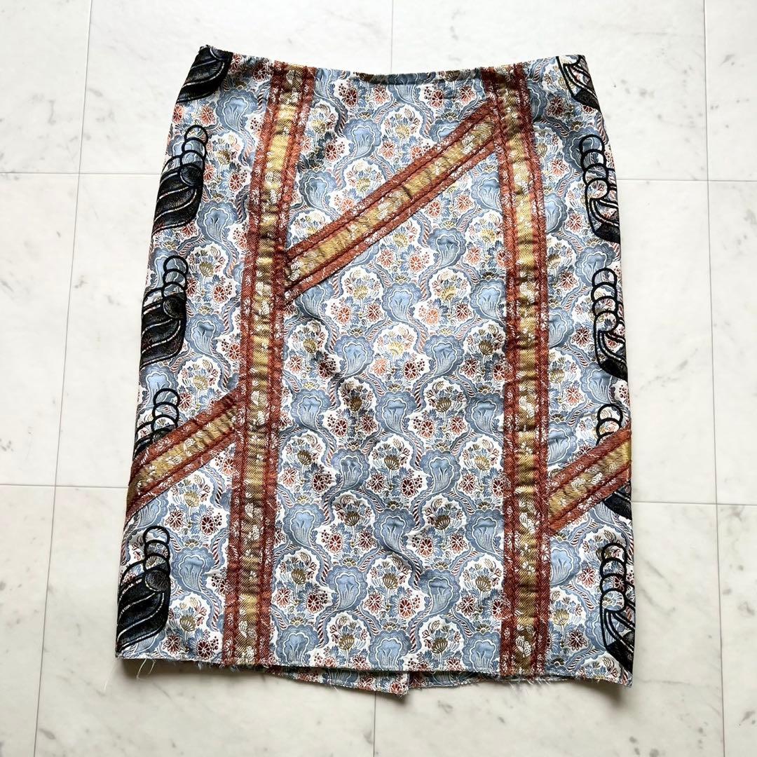 PRADA 高級シルク フラワージャガード ゴブラン織り タイトスカート 40