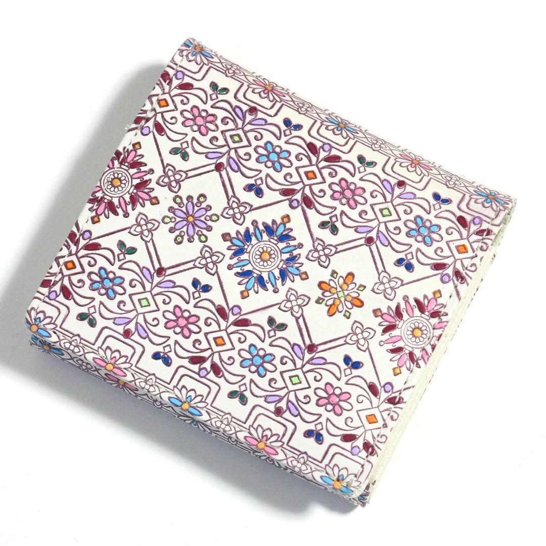 【未使用新品】友禅文庫 花柄 二つ折り財布 牛革 日本製