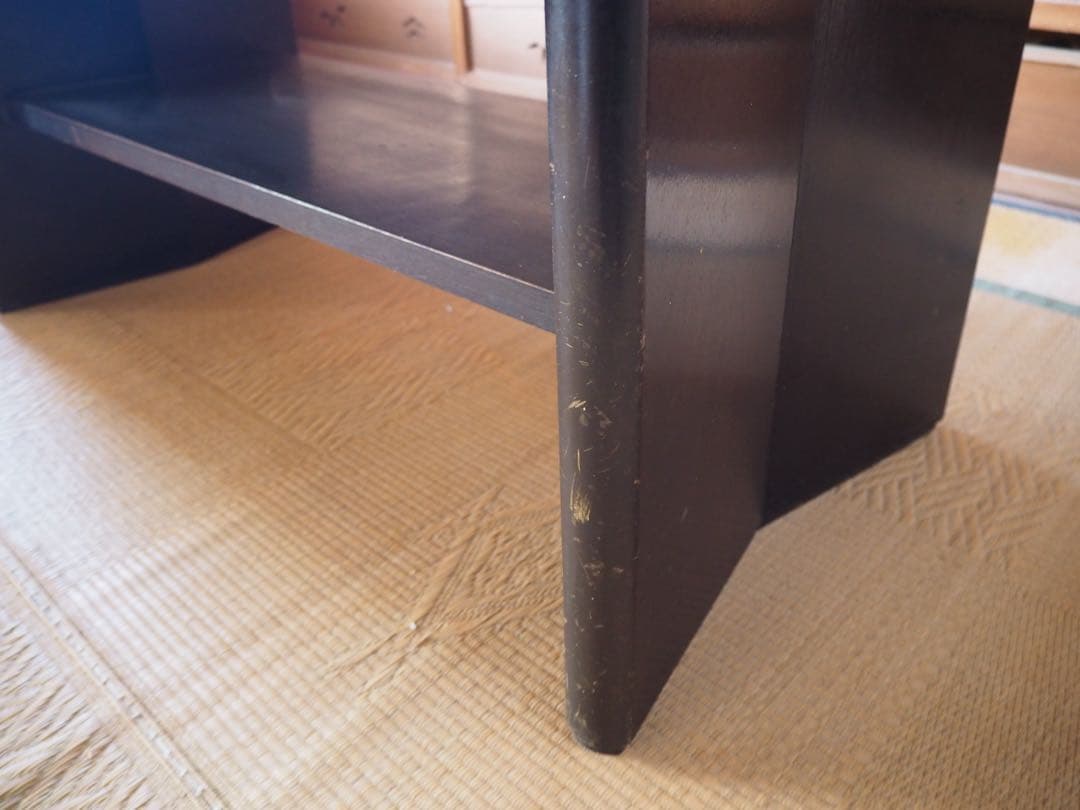 黒色シンプル座卓 下部棚付き