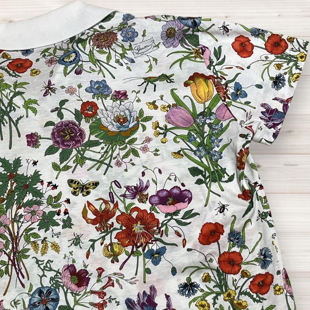 GUCCI フローラル柄 ポロシャツ ホワイト ヴィンテージ S