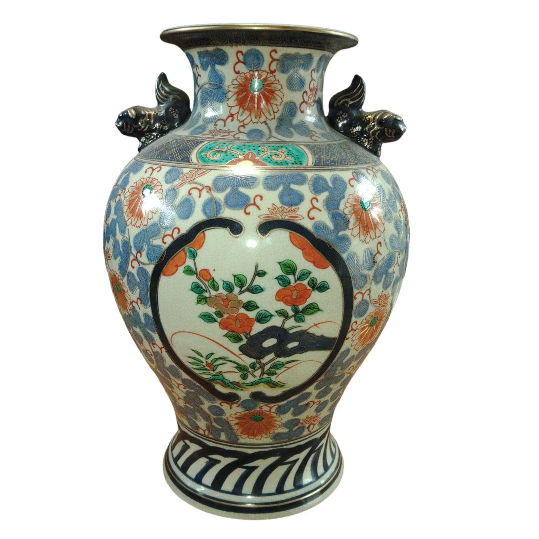 九谷焼　隆祥　草花文飾壺　花瓶