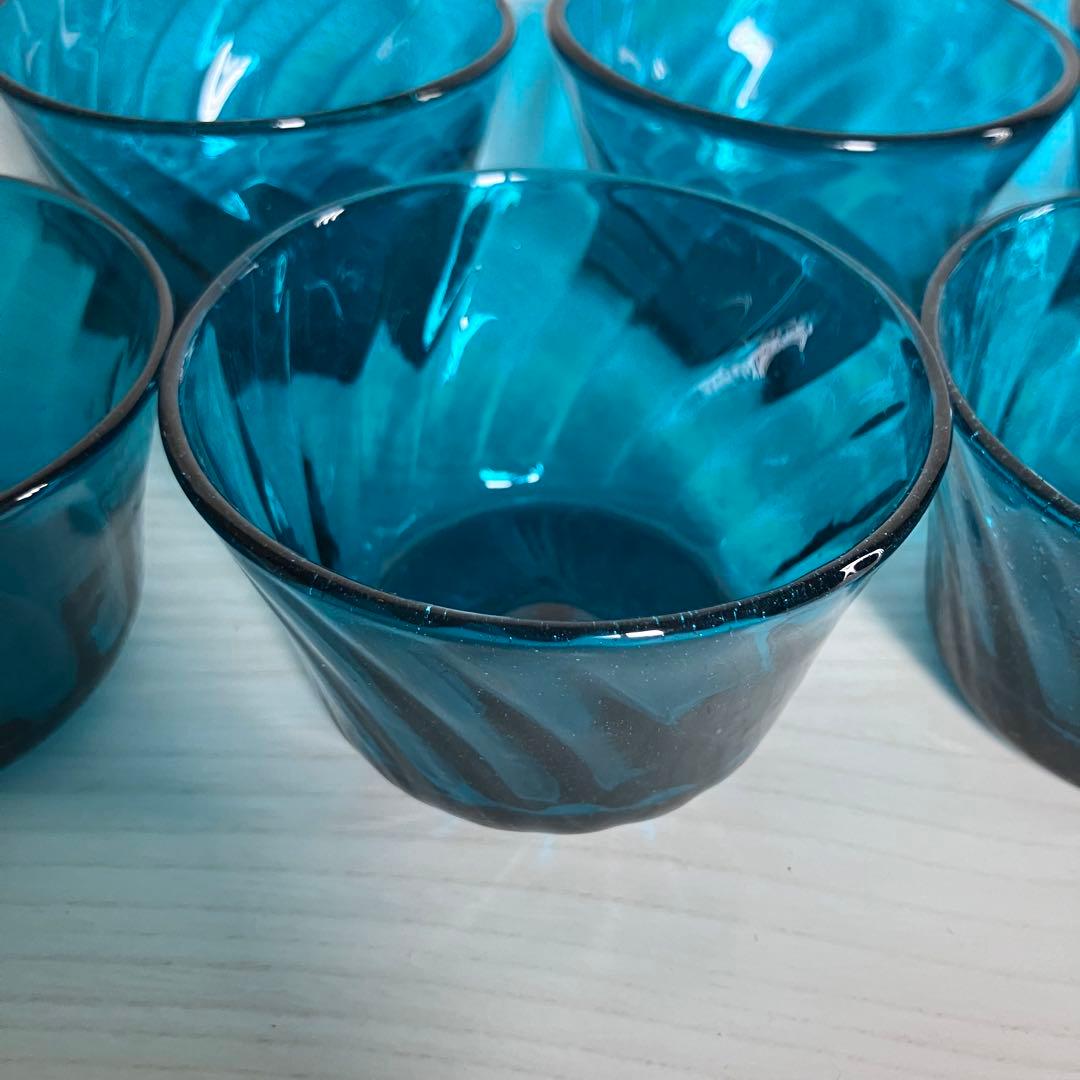 38【倉敷ガラス】小谷眞三 翠小鉢6点セット