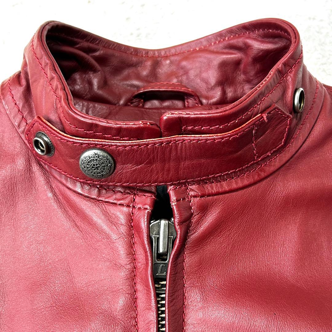 Liugoo Leathers シングルライダース 牛革 脱着ライナー 赤 M