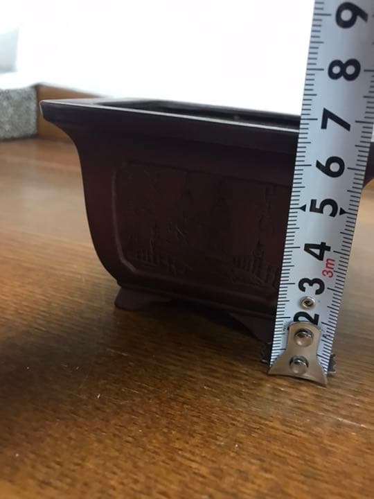 盆栽鉢　時代抜群美品　美芸　正方釘彫ミニ盆栽鉢山野草9.5x6.5cm