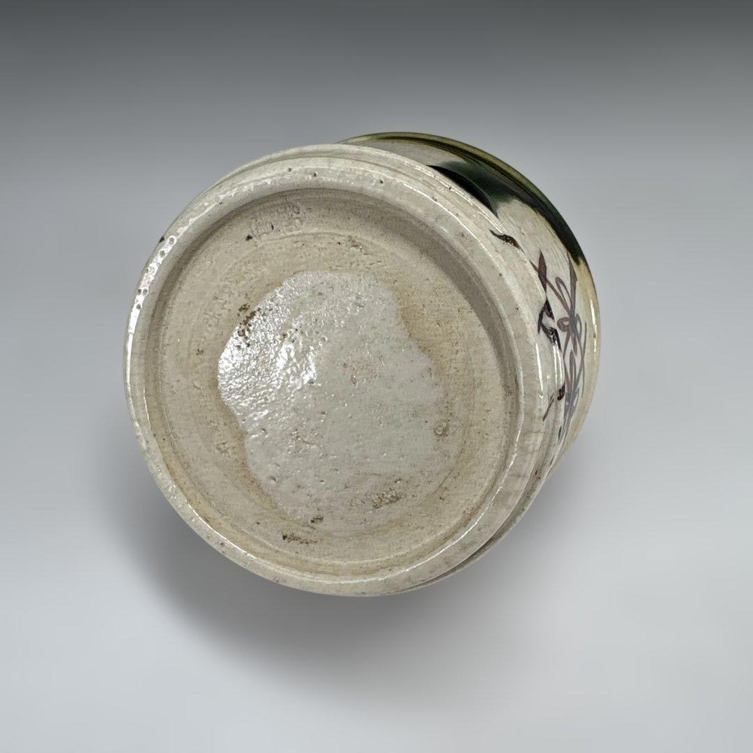 【中古品】山口錠鉄造　織部丸手桶茶入（共箱）USED〈税込・送料込〉